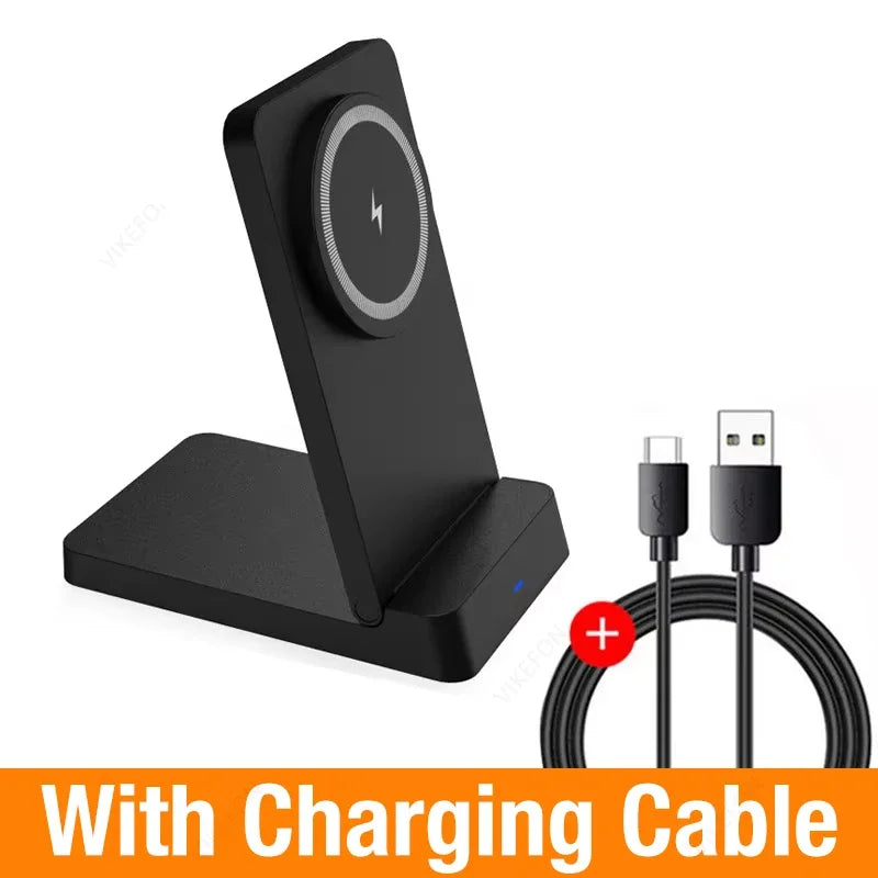 Magnetic Fast Charging Station 15W Wireless Charger Desktop Fold Smart Phone Holder Charge For Magsafe iPhone 16 15 14 13 12 Pro Oasis Select Black With Cable