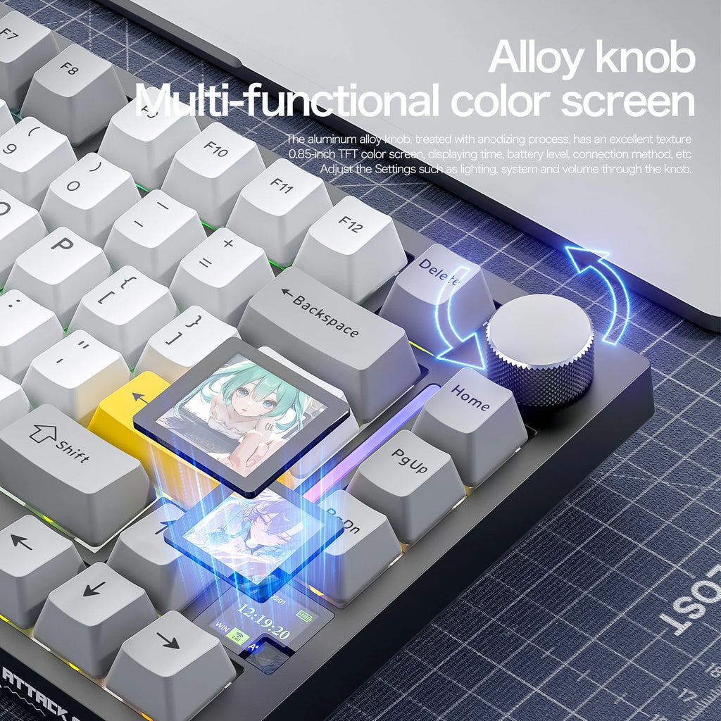 ATTACK SHARK X820 ULTRA 75% Tri Mode Mechanical Keyboard Gasket Mount 1.2mm PCB Slot Color Screen 4000mAh Battery Hot Swappable Oasis Select