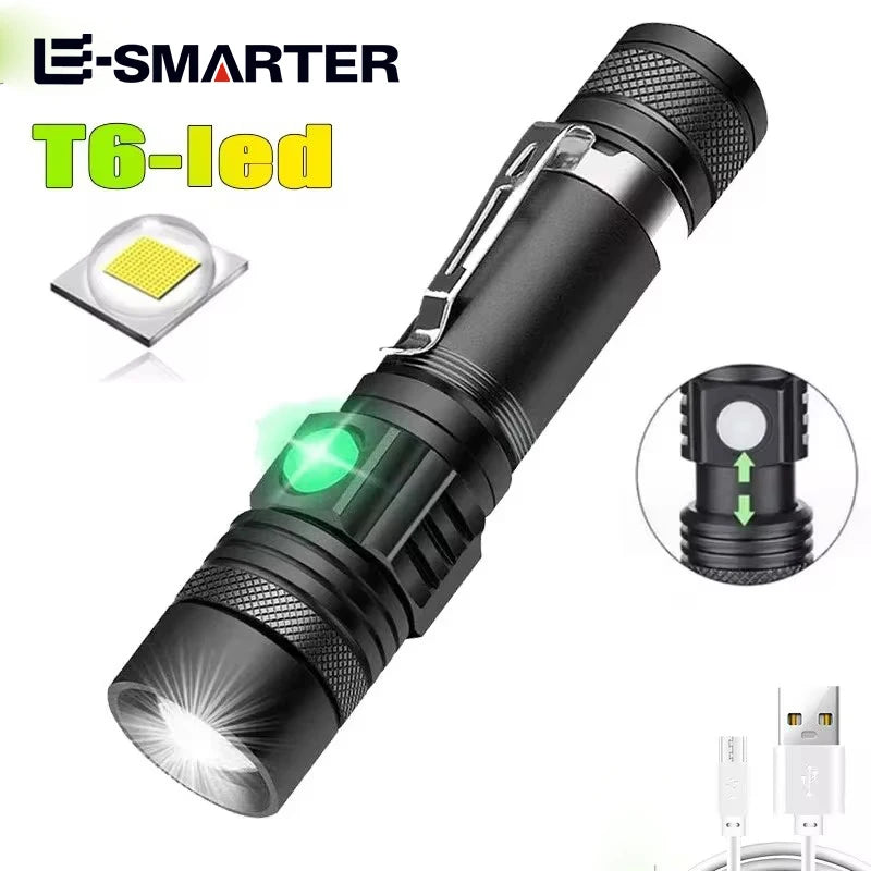 High Power Led Flashlights Zoomable Camping Torch With T6 LED Lamp Beads Waterproof 4 Lighting Modes Multi Function USB Charger Oasis Select