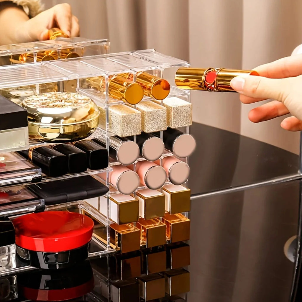 1pc Transparent Cosmetic Storage Box, Eye Shadow Color Palette and Lipstick Storage Box, Desktop Cosmetic Finishing Box Oasis Select