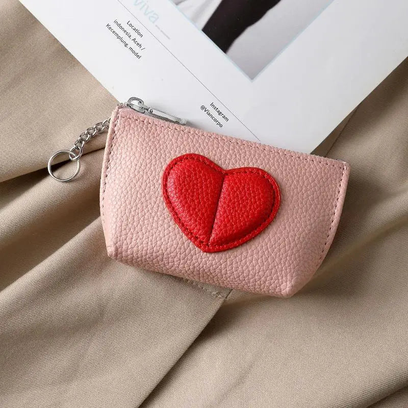 Heart-Shaped PU Leather Coin Purse Keychain Wallet for Women