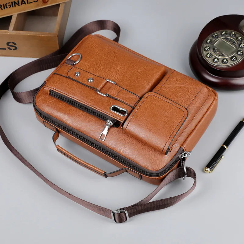 Men's Retro Messenger Bag with Waterproof Design Large Capacity Laptop Briefcase for Office Work Travel and School Oasis Select