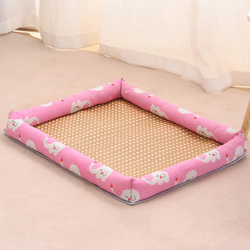 Pet Ice Mat, All-season Dog House Mat, Anti-slip and Wear-resistant Linen Square Dog House Mat, Rattan Mat Oasis Select Pink Elephant S 39x27cm