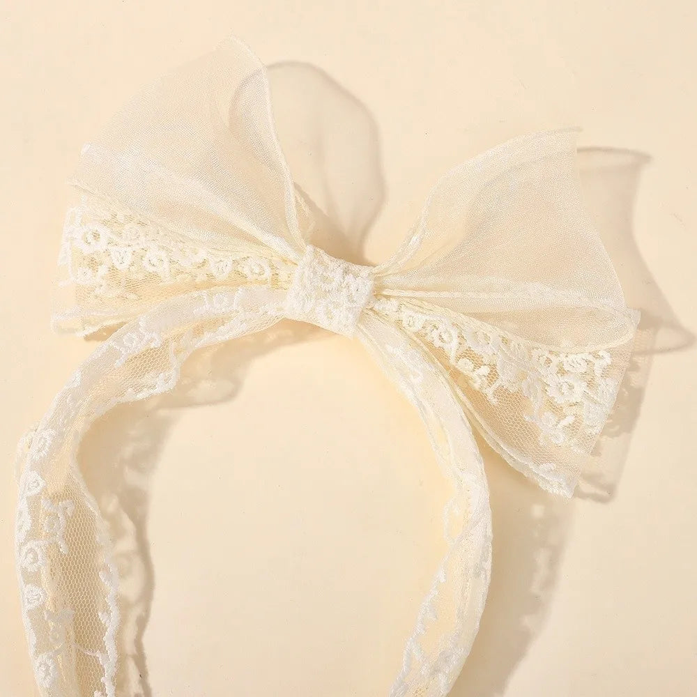 Elegant Lace Bow Hairbands Double Layered Non-Slip Princess Headband Flower Embroidery Lightweight Yarns Headband Oasis Select