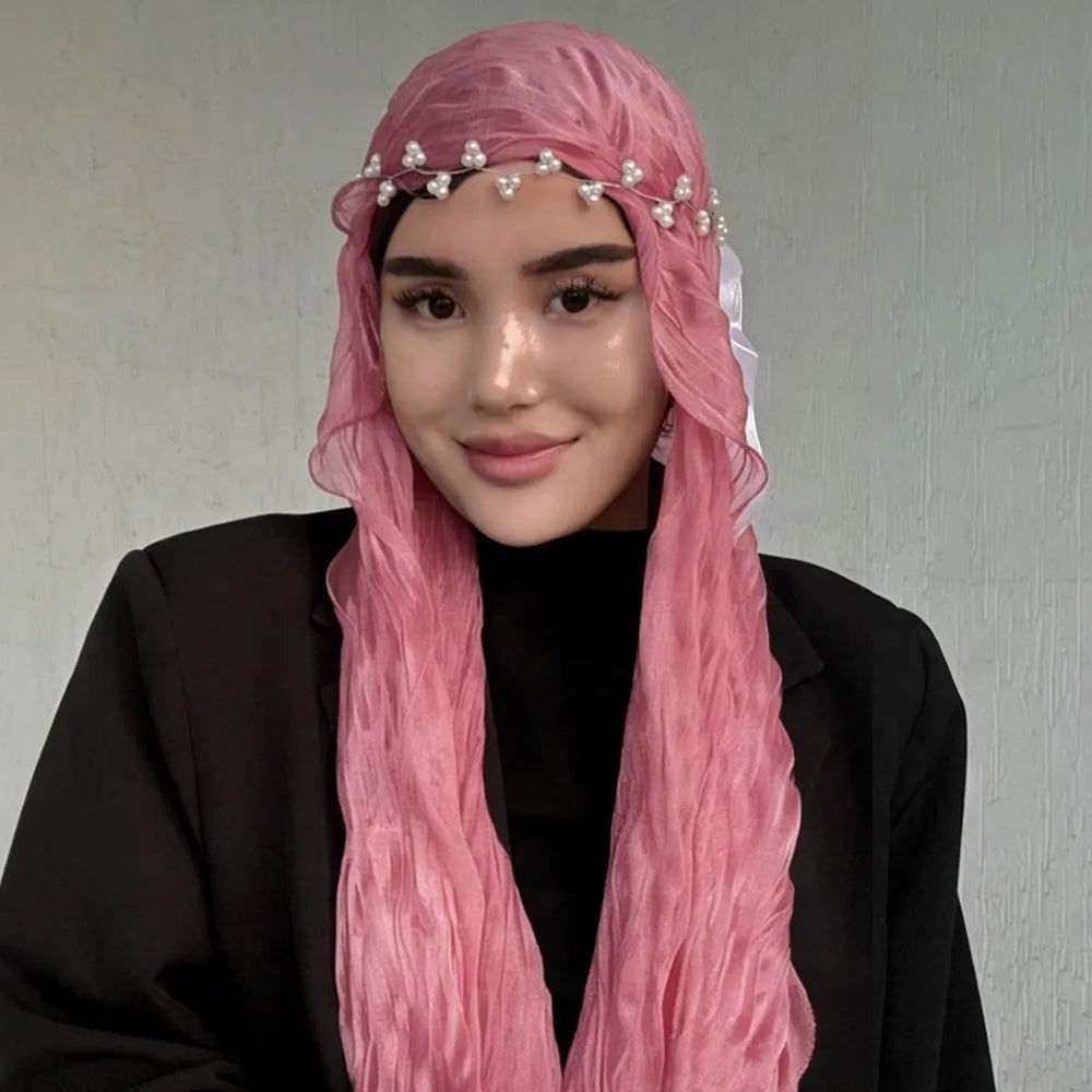 High Qulaity Solid Color Silk Scarf Shining Ruffled Edge Sunscreen shawl Soft Long Chiffon Hijab Veil Outdoor Oasis Select 12