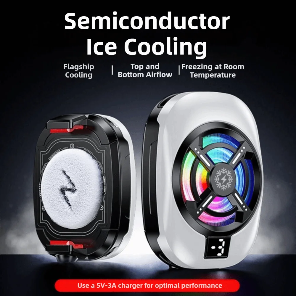 Universal Portable Clip Semiconductor Phone Cooler with Three Gear RGB Lights Powerful Cooling Fan for Gaming Watching Vedio Oasis Select