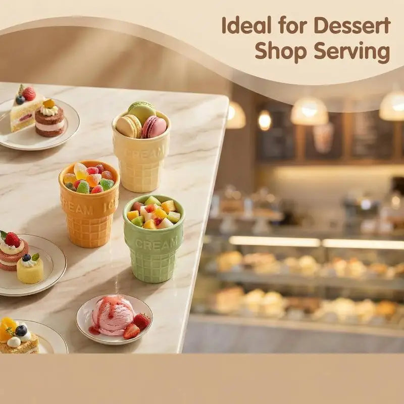 Colorful Ceramic Ice Cream Cups Dessert Coffee Mug With Waffle Cone Design Cute Aesthetic For Home Cafe Afternoon Tea Party Use Oasis Select
