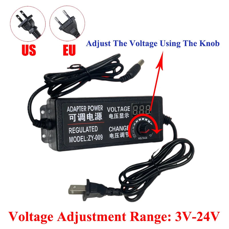Transfotrmer AC 220V TO DC 12V 24V 5V Adjustable Power Supply Adapter DC 3V-24V Transformers AC 220 V To 12 24 V With 8PCS Plug Oasis Select