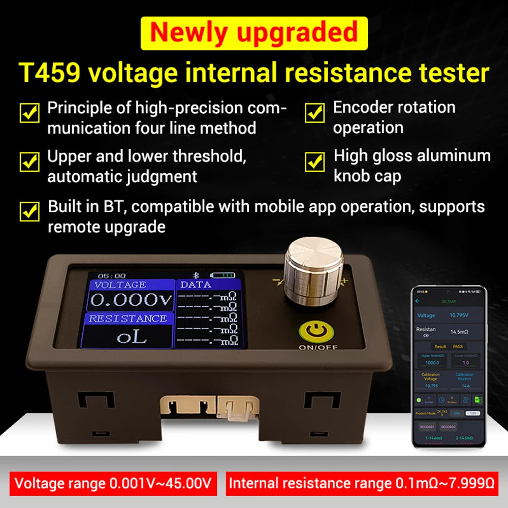 T459 DC 5V Four-Wire Battery Internal Resistance Tester 18650 Battery Internal Resistance Tester Remote APP Display Oasis Select