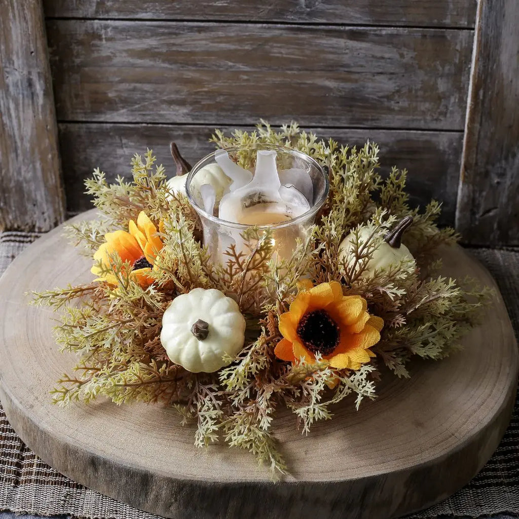 25cm Artificial Pinecone Candle Wreath Autumn Party Decor Pumpkin Maple Leaf Thanksgiving Day Wreath Party Home Ornaments Oasis Select E