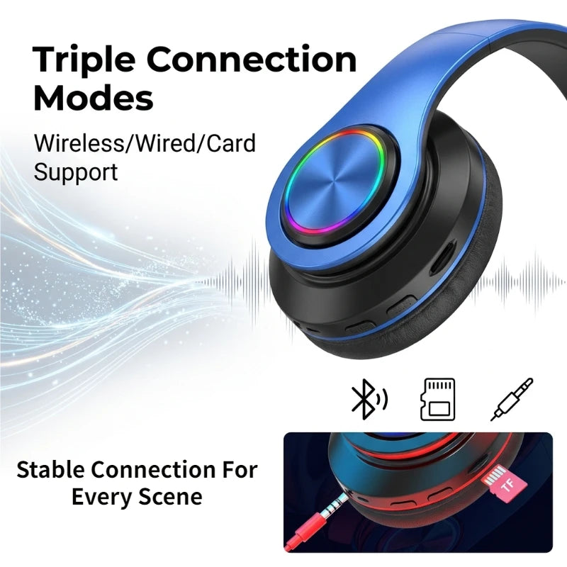 B39 Bluetooth Headphones RGB Lighting Noise Cancellation Foldable Headsets Over Ear Stereo HIFI Sports Headset TF Music Player Oasis Select