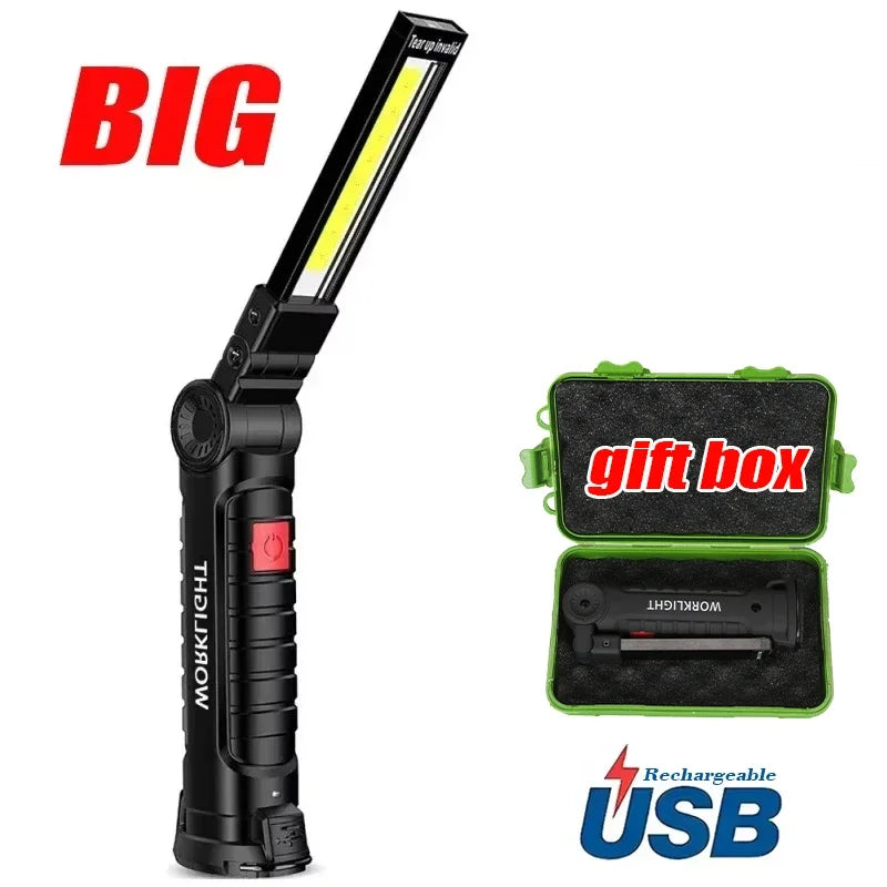 Portable COB LED Work Light – Magnetic, Hook, Rechargeable 350LM