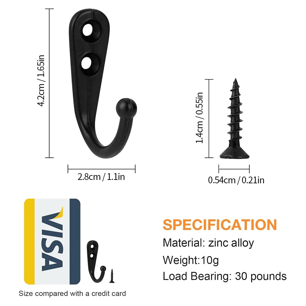 10/20/50 Set Heavy Duty Alloy Wall Hooks with Screws, Metal Coat Hook for Garden Garage Storage, Wall Mounted for Tools Hangers Oasis Select