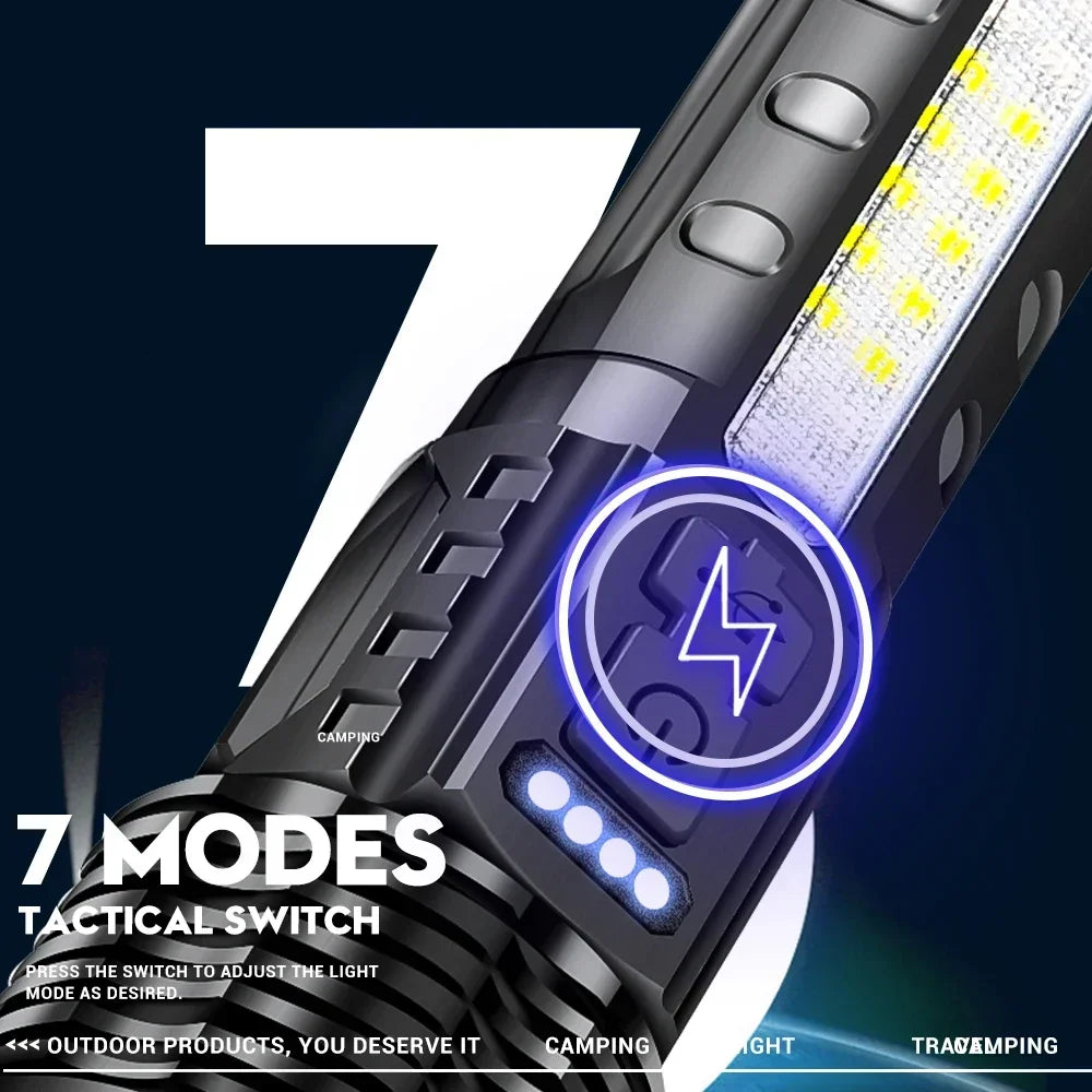 30W P50 COB Strong Light Flashlight Portable Rechargeable Bright Household LED Lamp Built in Battery with Power Display Oasis Select
