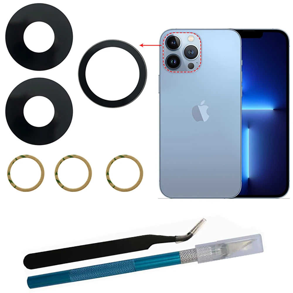 iPhone Rear Camera Lens Glass + 3M Adhesive & Repair Tools
