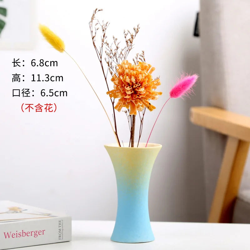 Frosted Gradient Mini Ceramic Vase Flower Arrangement Light Luxury Garden Home Dry Flower Living Room Table Decoration Oasis Select D blue