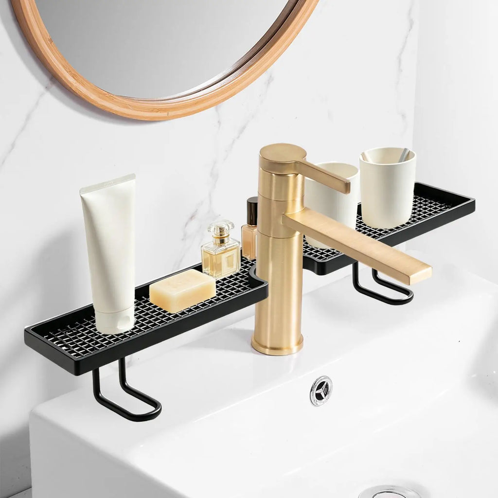 Bathroom Counter Shelf Draining Anti Slip Faucet Shelf Heavy Duty Hollow Out No Drill Bathroom Shelf Bathroom Sink Organizer Oasis Select