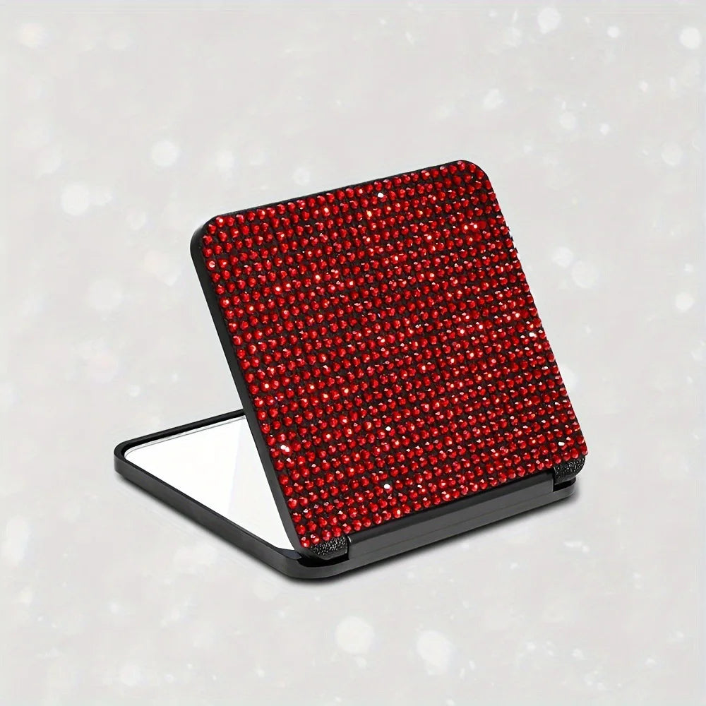 Rhinestone Compact Pocket Mirror – Double-Sided Flip Makeup Mirror