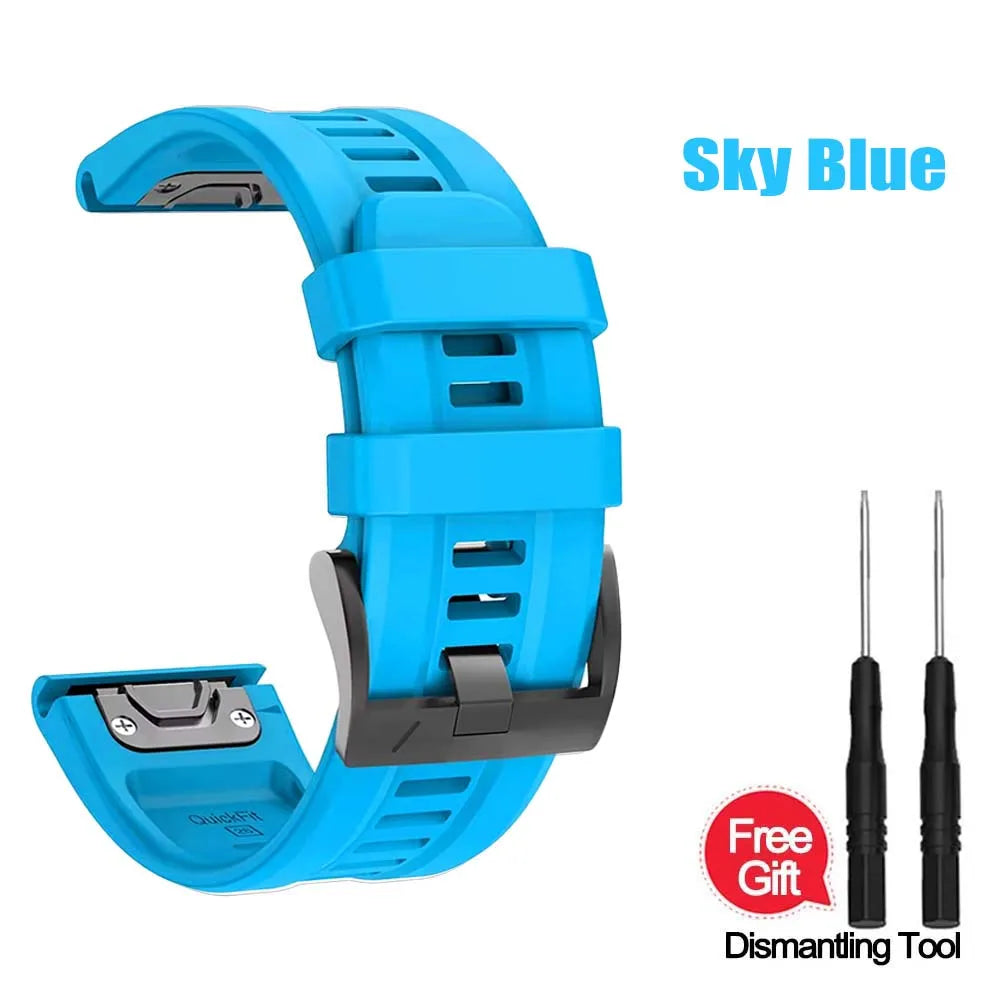 Silicone Watch Band for Garmin Fenix 7X 6X 5X – 22mm & 26mm Smartwatch Band Oasis Select Sky Blue QuickFit 26mm