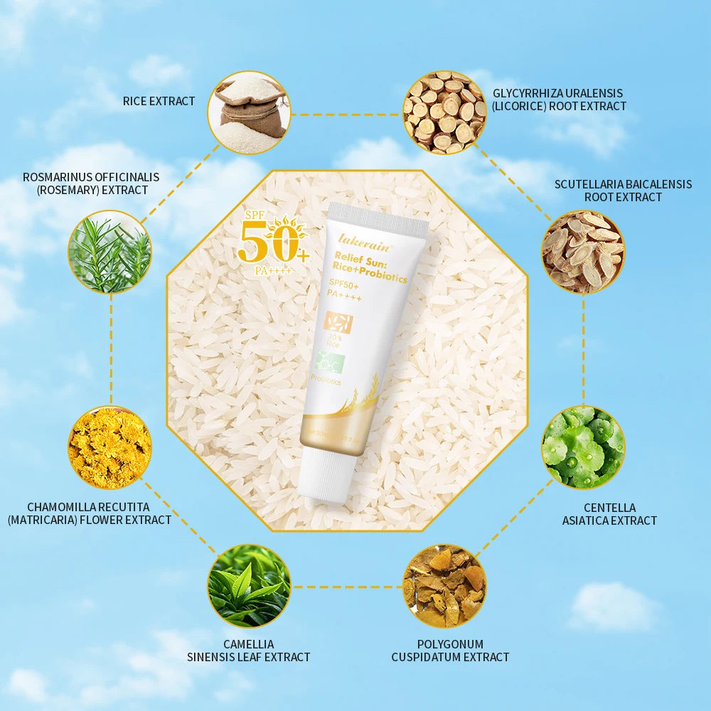 Lakerain SPF50+ Rice+Probiotics Sunscreen Skin Protection Refreshing Makeup Sunscreen Cream UV Resistance Facial Sunscreen New Oasis Select