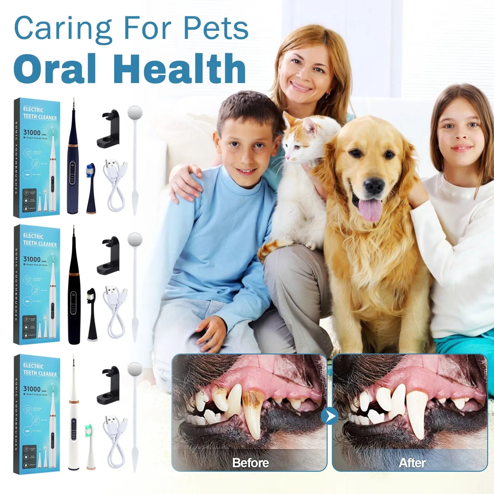 Ultrasonic Portable Electric Dog Toothbrush Professional Plaque Calculus Removal Teeth Whitening for Pet Dental Care Oasis Select