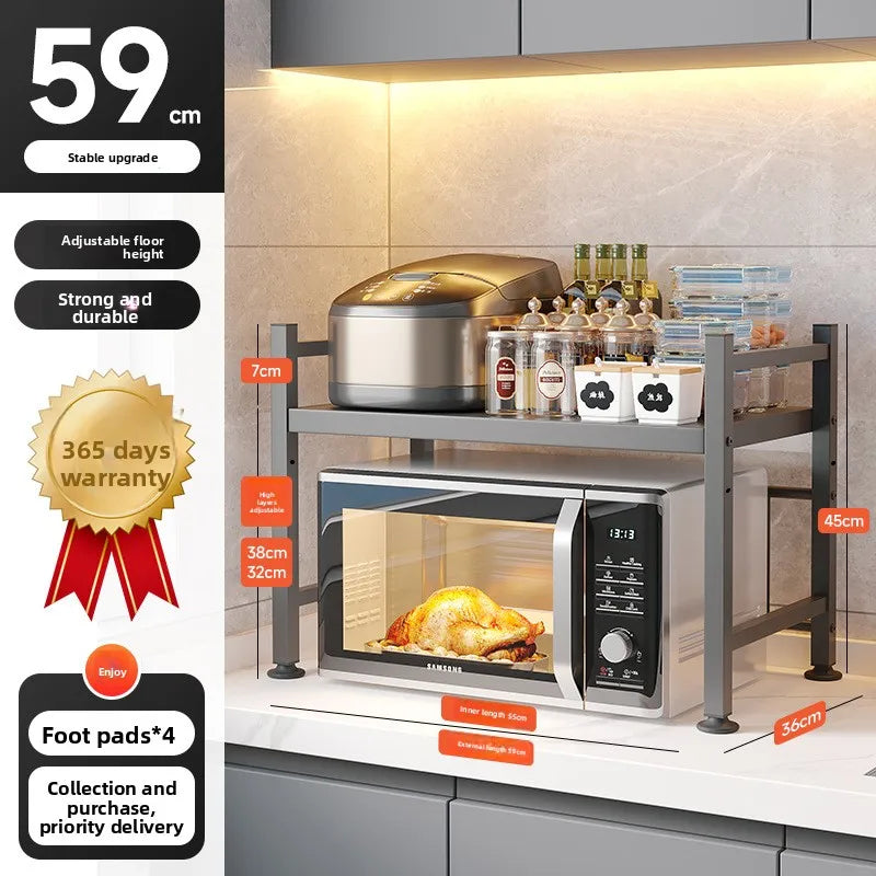 Microwave Rack Countertop Shelf Retractable Double Oven Rice Cooker Storage Shelf Household Oasis Select fang-hei-2-59