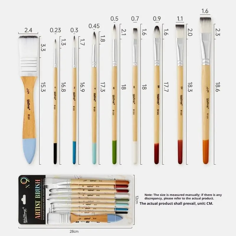 9pcs Beginner Brush Set Nylon Hair For Canvas Watercolor Acrylic Oil Painting Artist Painting Tools Art Supplies Oasis Select 9pcs