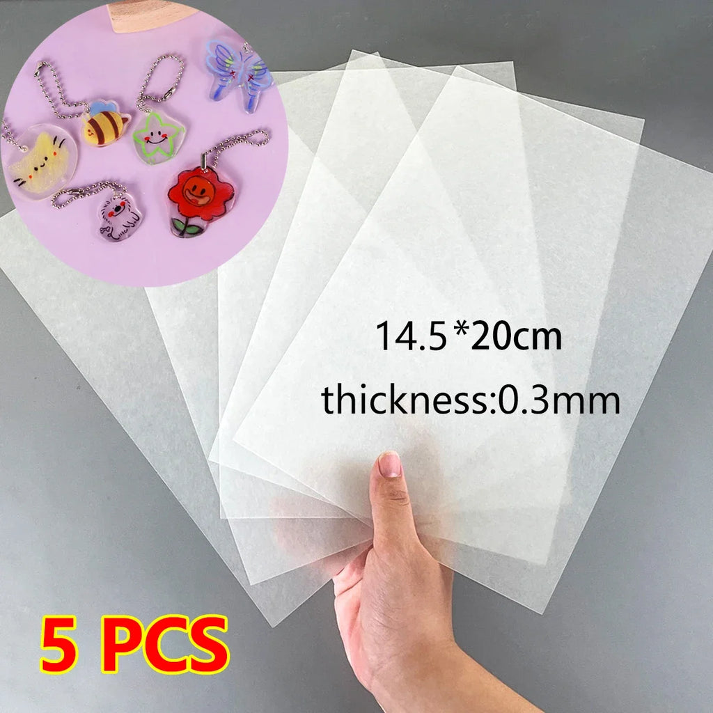 5Pcs Shrink Plastic Sheets Fun Thermal Heat Shrink Film Translucent Sheets Blank Shrink Art Film Paper For DIY 14.5x20cm Oasis Select translucent