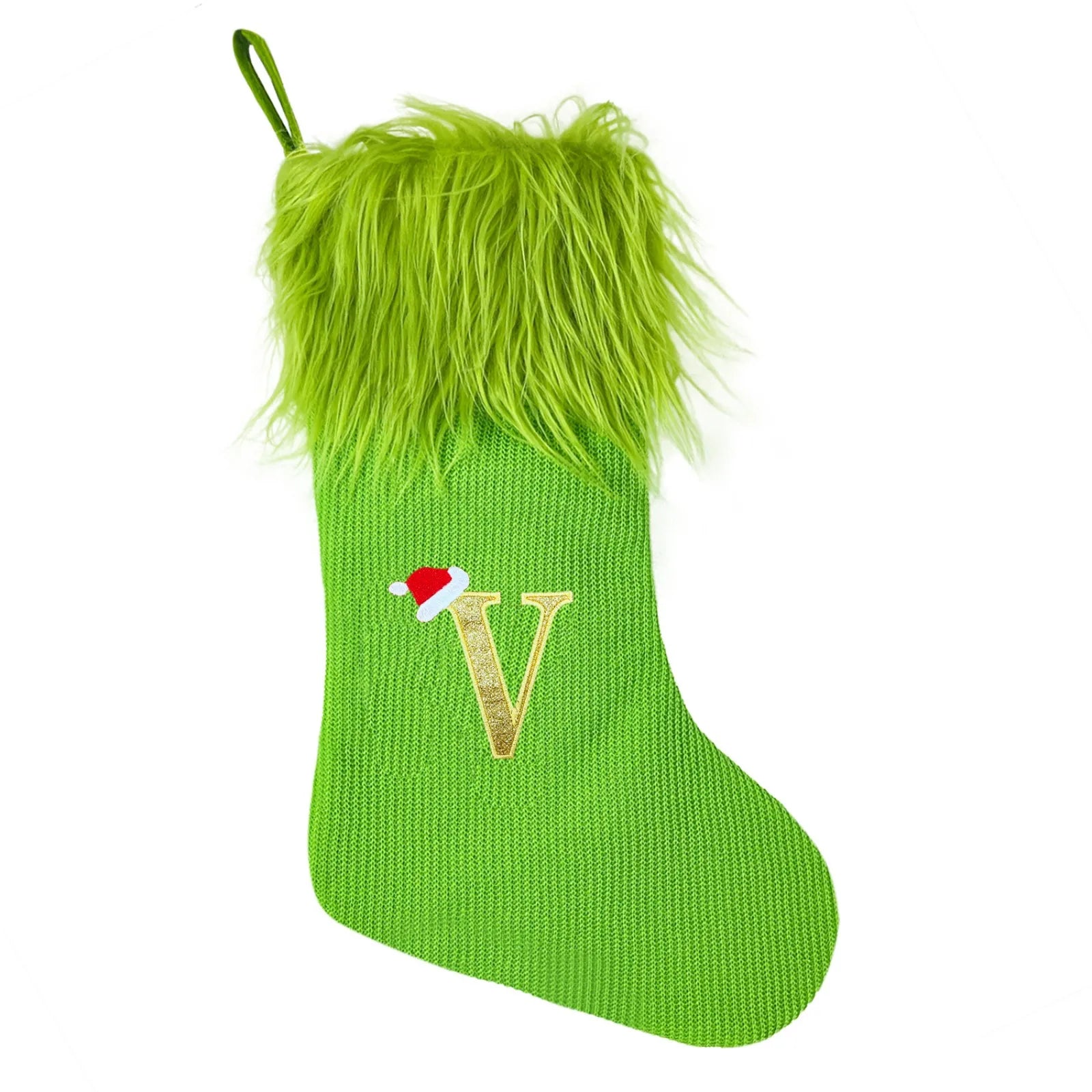 Large Knitted Christmas Stockings – Alphabet Letter Holiday Decor Christmas Stocking Oasis Select V One Size