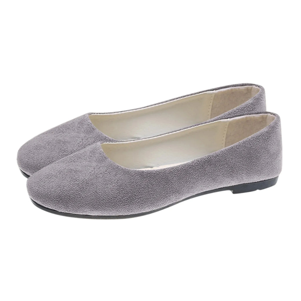 Woman Flats Casual Round Toe Cute Flats Flock Mocasines Ballerina Church Flats Female Suede Elegant Soft Sole Mom Shoes Oasis Select 39 Gray