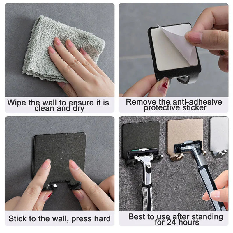 1-15PCS No-Punch Razor Holder Adhesive Razor Storage Hook Bathroom Razor Waterproof Wall Hook Bathroom Shelf Razor Holder Oasis Select
