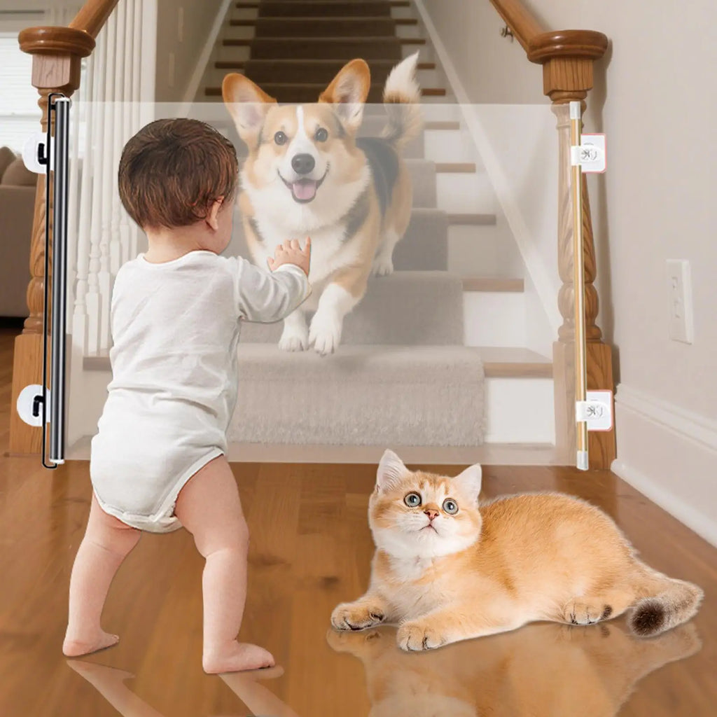 Retractable Pet Gate Adjustable Mesh Dog Gate Retractable Expandable Folding Barrier Divider Blocker Screen for Indoor Outdoor Oasis Select