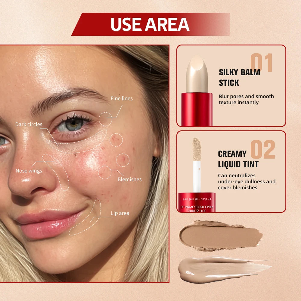 GlideHide Blurring Concealer Creamy texture Conceals dark circles wrinkles Dual formula liquid tip balm stick Long-lastin Oasis Select