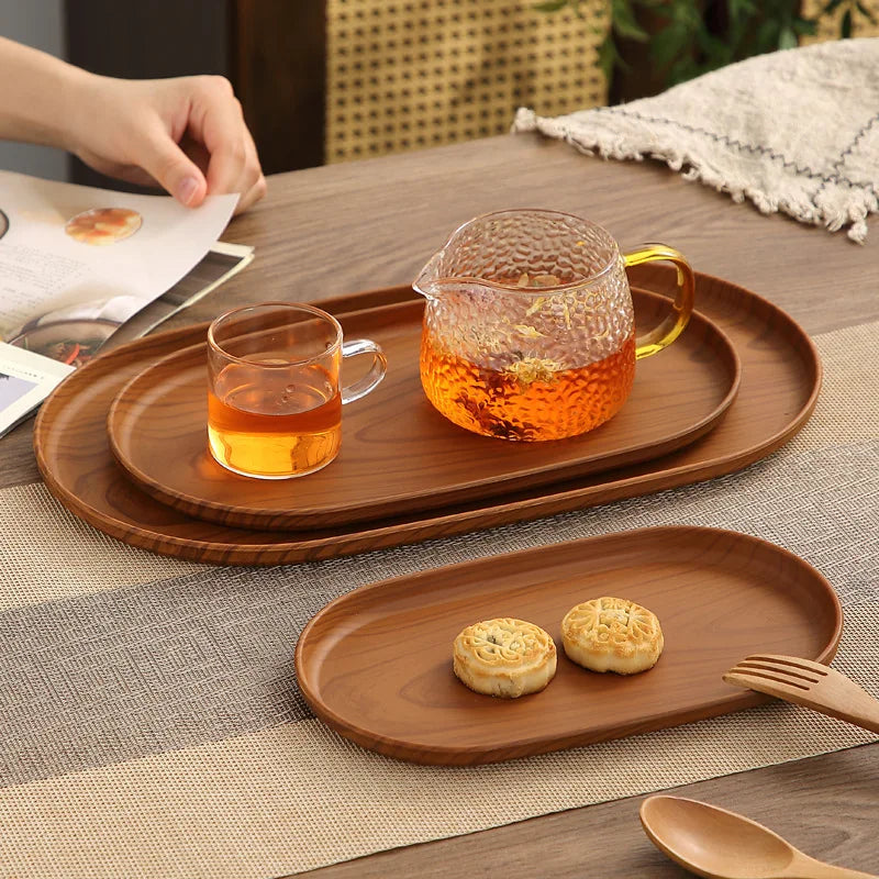 3pcs Large Tray Set, Snack Plate, Tea Cup Plate, Faux Wood Grain and Modern Style Design, Stackable, Reusable Plastic Trays Oasis Select
