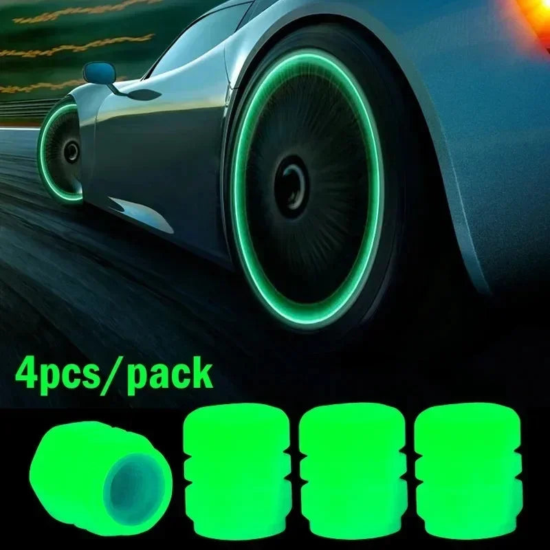 4/8/16/24pcs Tire Valve Caps Motorcycle Bike Wheel Nozzle Dustproof Tyre Valve Stem Fluorescent Night Glowing Car Accessories Oasis Select 4pcs (Green)