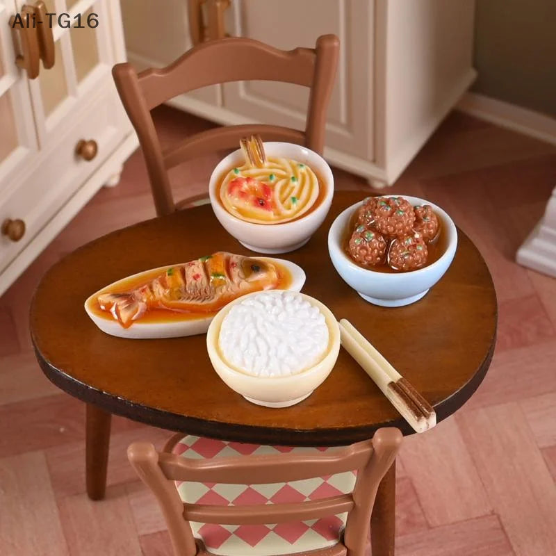 1/12 Dollhouse Miniature Chinese Dishes Food Models Dollhouse Kitchen Decoration DIY Dolls House Dining Room Ornaments Oasis Select Default Title