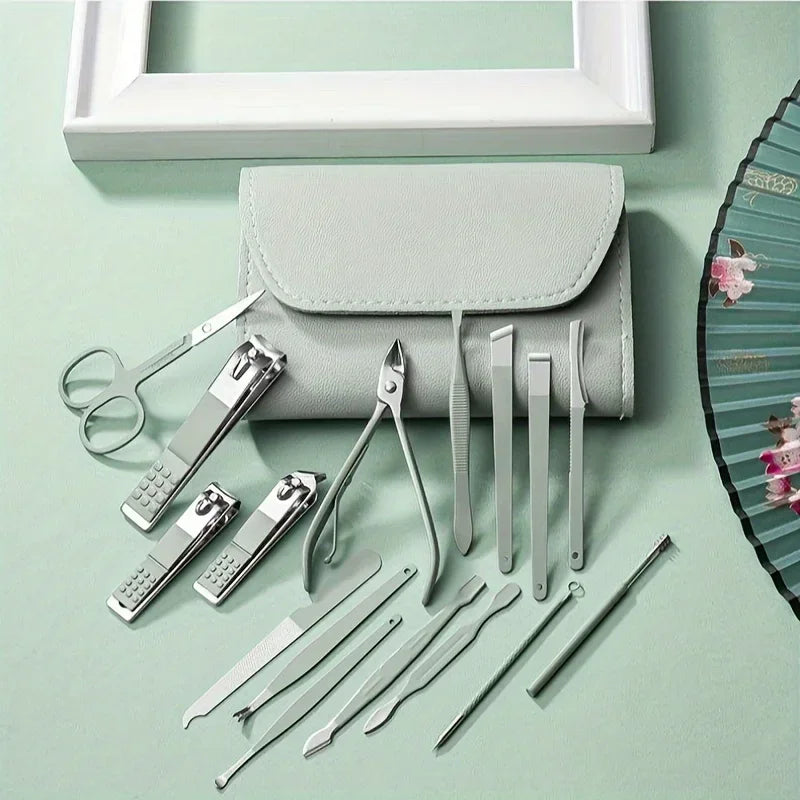 16pcs Professional Nail Clippers and Cuticle Nippers Set with Travel Case Manicure Set Pedicure Sets Nail Clippers Oasis Select