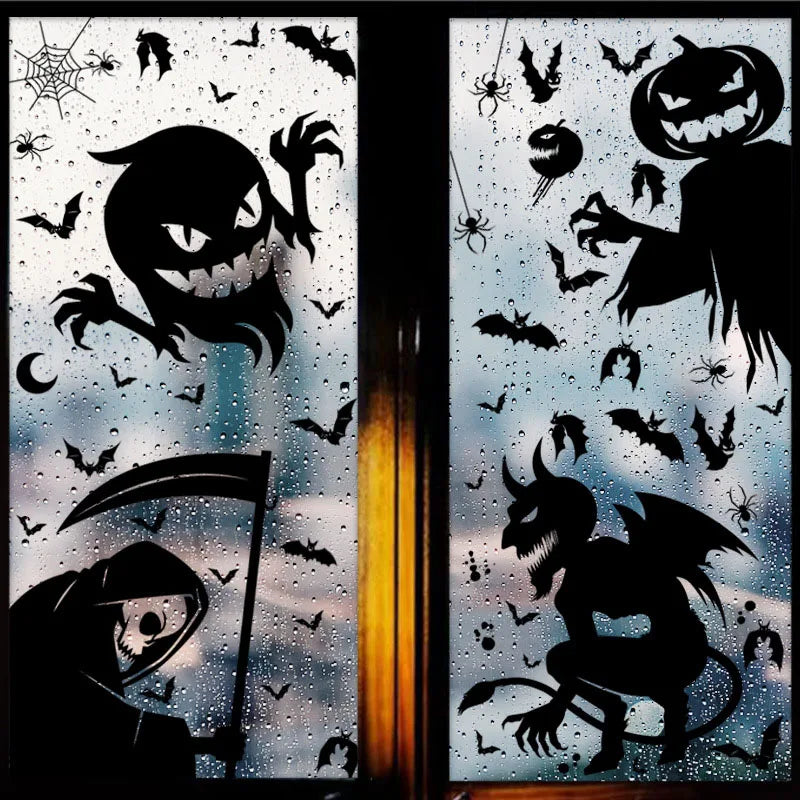 Halloween Window Sticker Giant Ghost Monster Witch Death Skeleton Bloody Poster Electrostatic Stickers for Helloween Party Decor Oasis Select