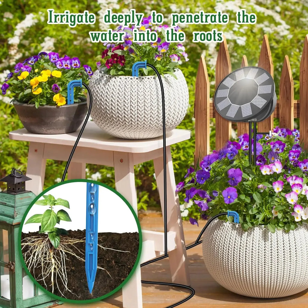 Solar Automatic Drip Irrigation System Kit for Garden Outdoor/Indoor DIY Gardening Water, Plant Watering System with Anti-Siphon Oasis Select