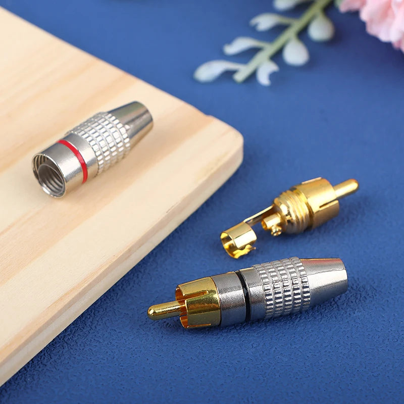 2Pcs RCA Male Connector Non Solder Plug Adapter For Audio Cable Plug Video CCTV Camera Solder-Free Adapter Cable Converter Oasis Select