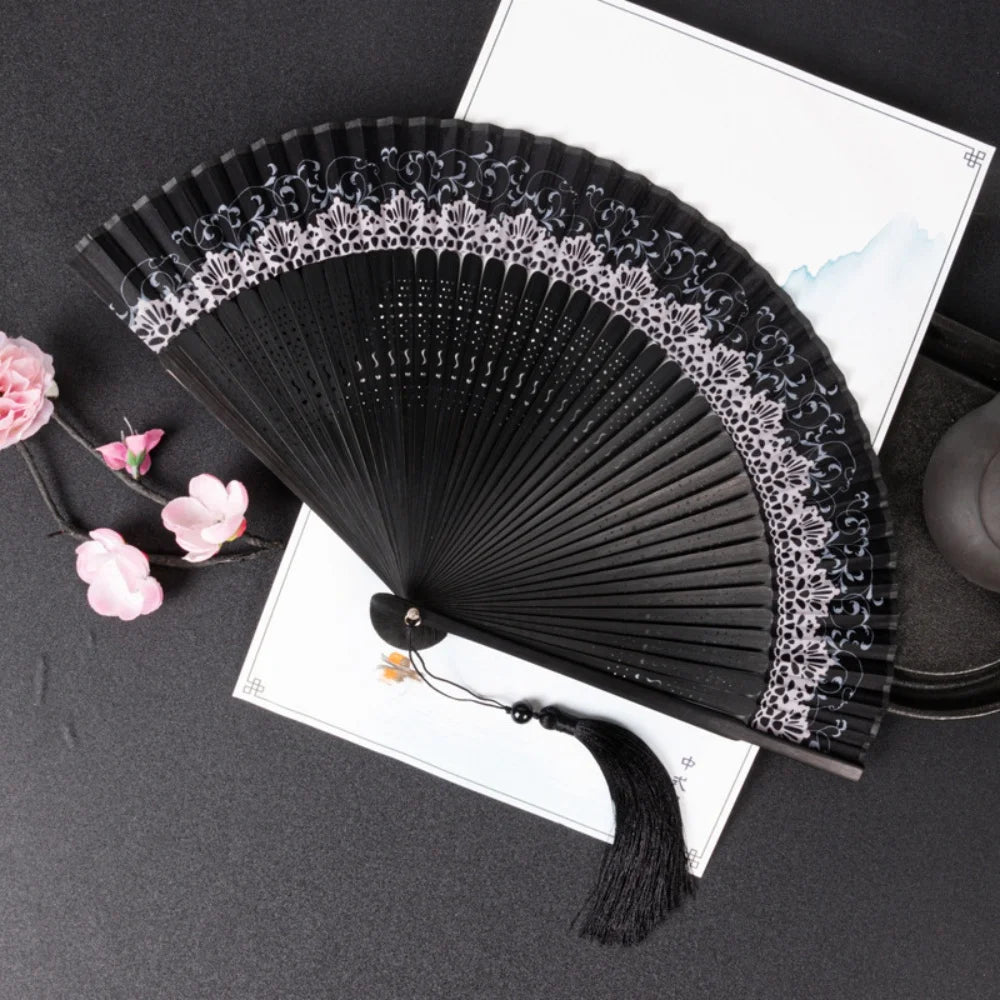 Chinese Style Folding Folding Fan Change Color With Tassel Dance Fan Silk Cloth Bamboo Summer Oasis Select