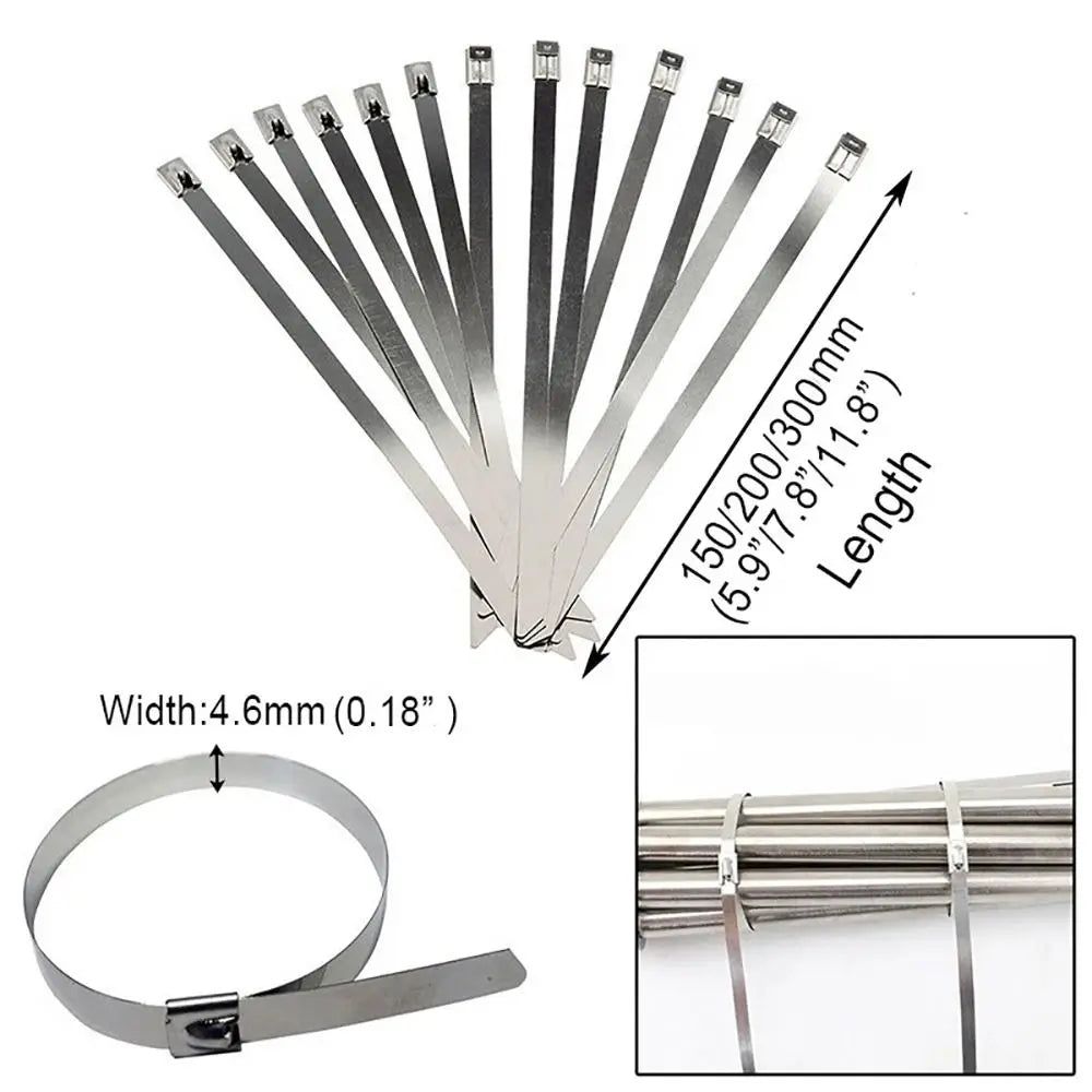 Silver Heavy Duty 304 Stainless Steel Cable Ties Tight Self-Locking Cable Zip Tie 4.6mm Exhaust Wrap Locking Ties Multi-Purpose Oasis Select