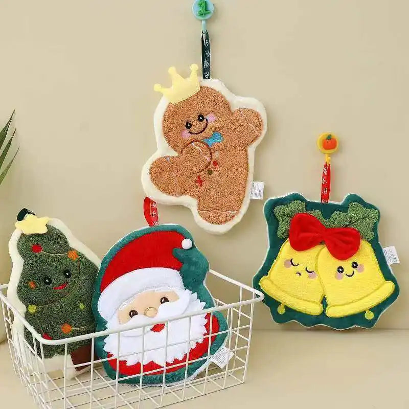 Christmas Festive Kitchen Towel Set For Holiday Decor Super Absorbent Snowman And Tree Print Hanging Hand Towel For Bathroom Oasis Select
