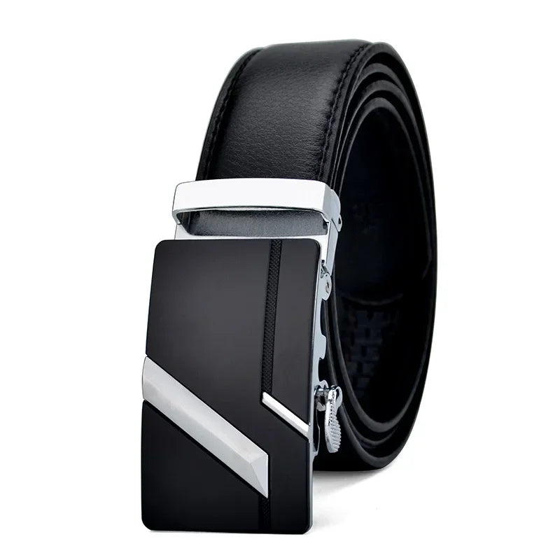Men's high-quality PU leather belt, men's belt metal automatic buckle, long plus size luxury belt Oasis Select Silver 120cm