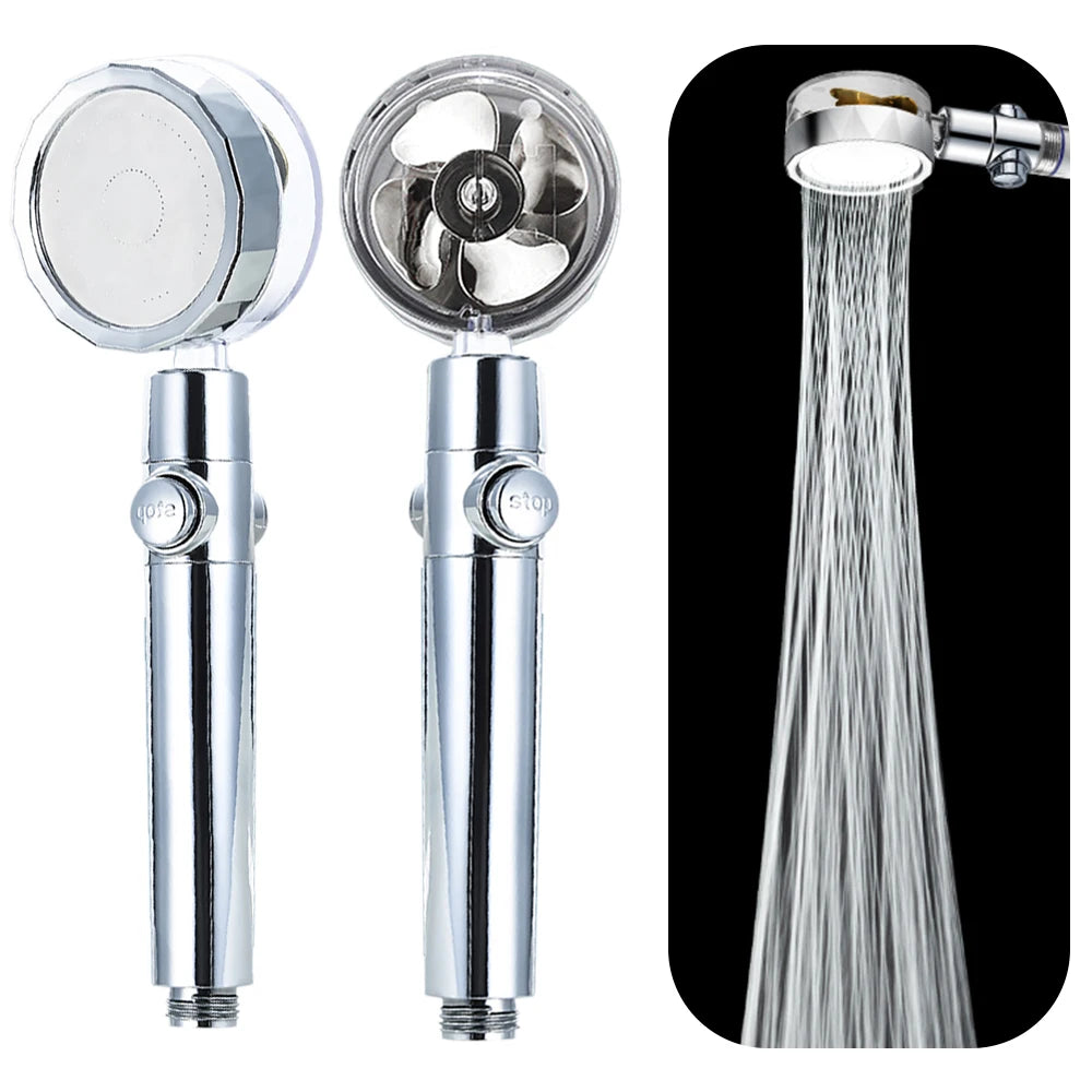 Shower Head Water Saving Flow 360 Degrees Rotating With Small Fan ABS Rain High Pressure spray Nozzle Bathroom Accessories Oasis Select FYHS