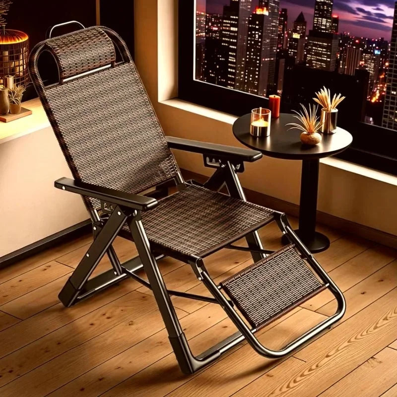 Rattan chair rattan woven folding lunch break recliner home leisure backrest elderly lazy chair durable nap bed folding chair Oasis Select