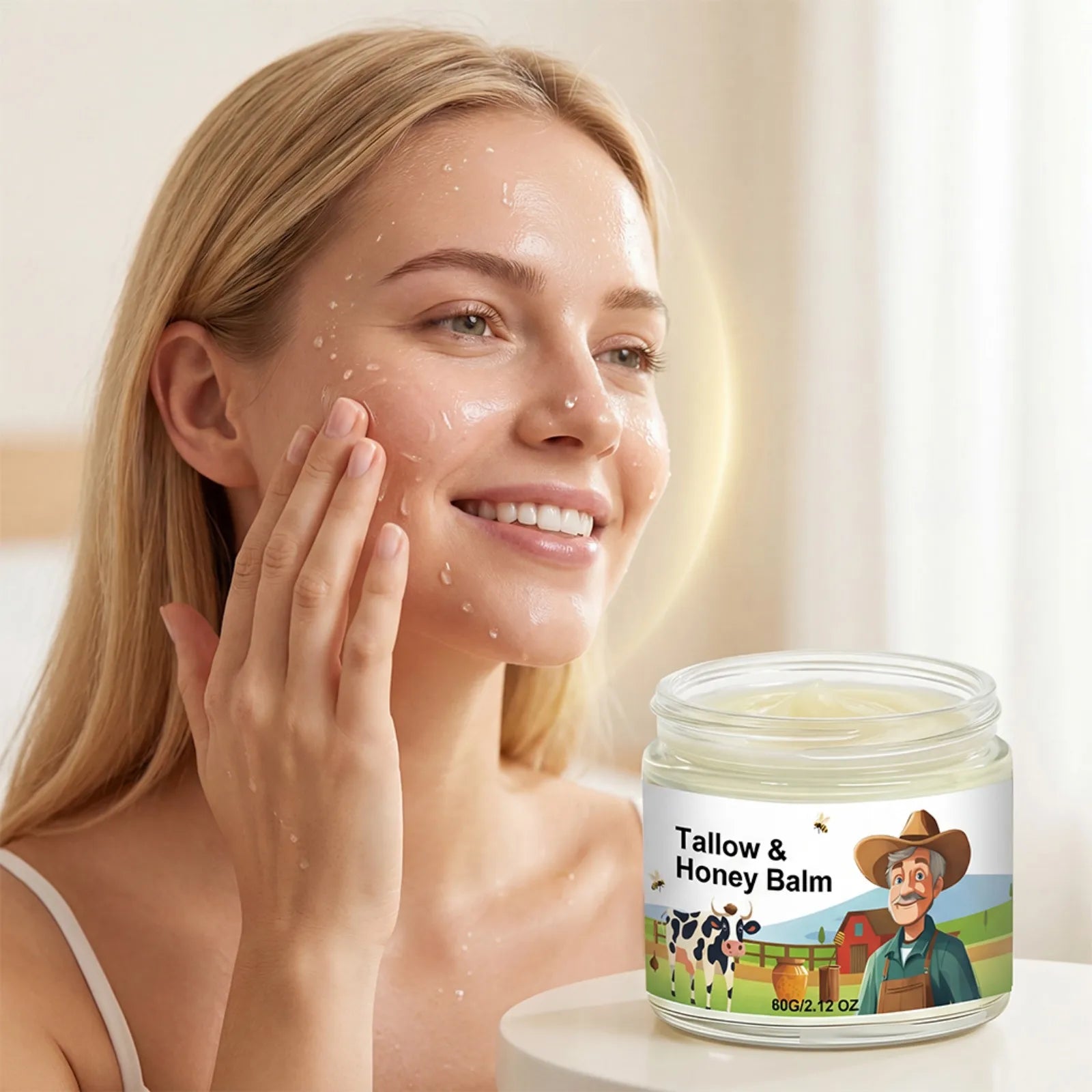 Beef Tallow Balm Grass Fed Raw Honey Moisturizing Cream Soft Smooth Skin Handmade Face & Body Moisturizer Dry Skin Nourishing Oasis Select