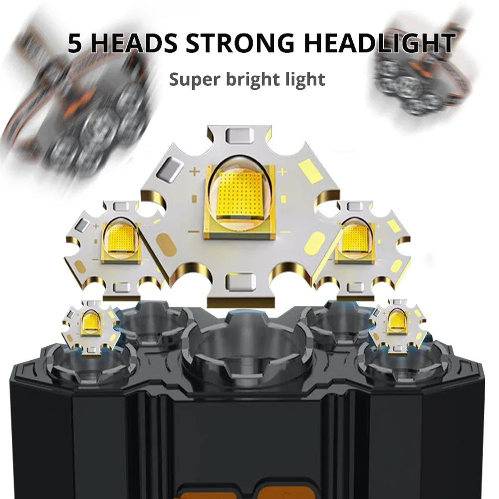 KDULIT 5 LED USB Rechargeable Headlamp | Camping & Fishing