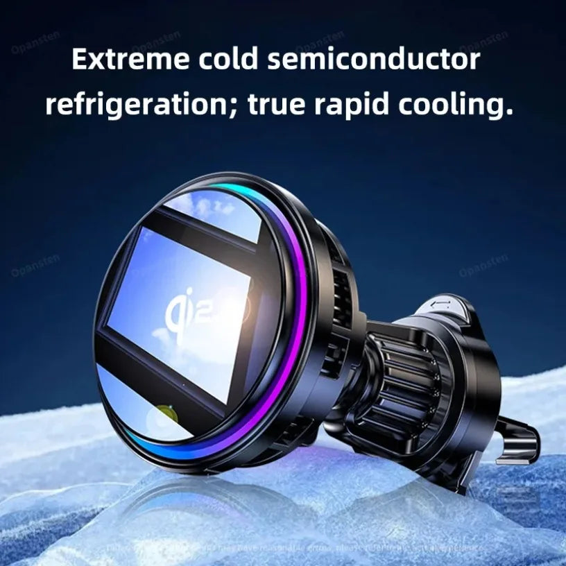 15W Magnetic Wireless Fast Charging Radiator Car Charger Phone Holder Ice Cooling RGB Tempered Glass For Magsafe iPhone 12-16 Oasis Select