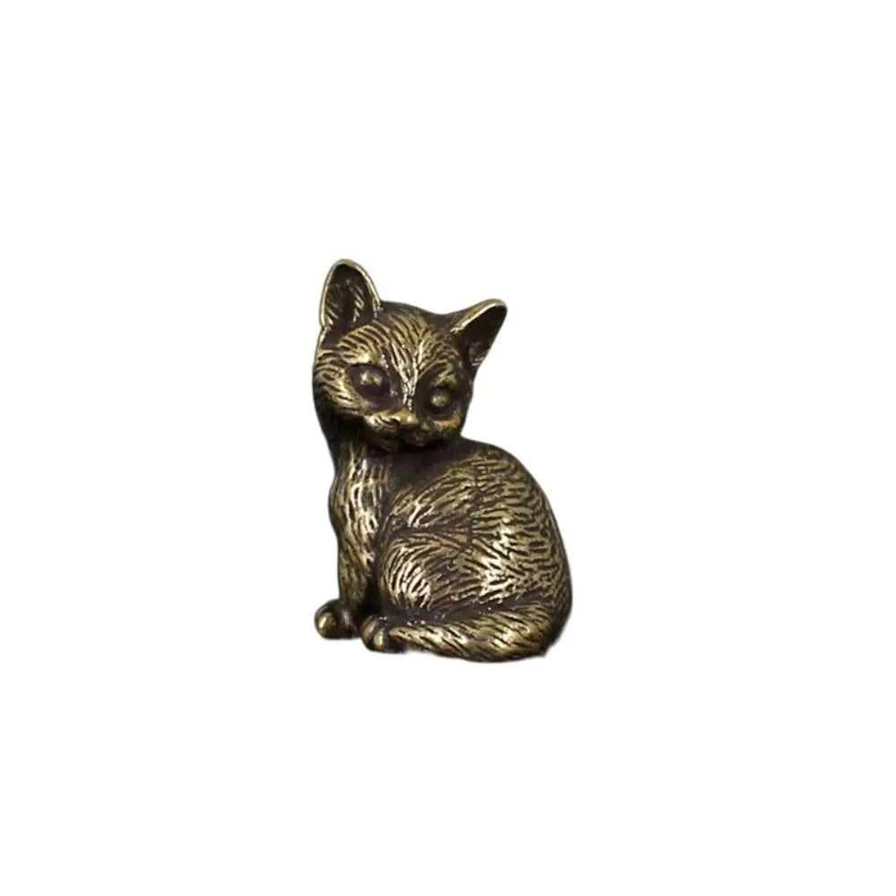 Brass Cat Figurine – Retro Mini Metal Tea Pet Statue Decor Metal Animal Figurine Oasis Select E